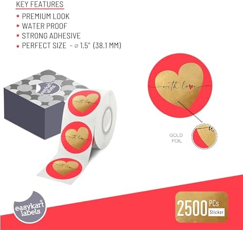 asykart Labels 2500 with Love Stickers with Gold Foiling, 1.5 Inch Size Best Suitable for Anniversary, Birthday's, Valentine's Day Gifting, Decoration,Theme Parties .… - Image 2