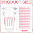 Sliner 50 Sets Pink White Striped Plastic Cups 16oz - Image 3