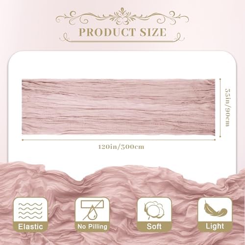 Le courant 12pcs 10Ft Cheesecloth Table Runner, Rustic Boho Gauze Cheese Cloth Runner Table Runner for Weddings Bridal Baby Shower Birthday Holiday Parties Home Decor, Dusty Pink - Image 2
