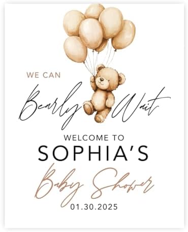 Andaz Press Personalized Teddy Bear Baby Shower Decorations, We Can Bearly Wait Baby Shower Decorations Boy, We Can Bearly Wait Sign, Custom Neutral Welcome Sign, 16x20 Inch by AndazPress