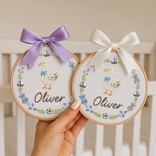 Embroidery Baby Name Sign, Personalized Welcome Baby Hoop Sign with Bow, Custom Baby Name Sign for Hospital, Infant Baby Shower Gifts New Parents (09) - Image 3