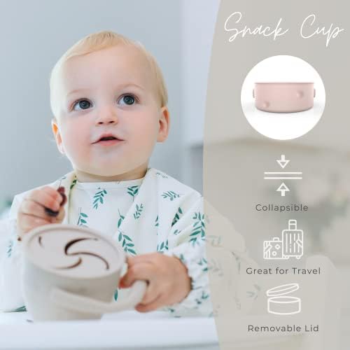 Baby Feeding Set - Baby Must Haves Gift Set - Baby Led Weaning Supplies - Toddler Silicone Dishes - Suction Baby Bowl, Bib, Snack Cup, Utensils, Baby Plate Set of 8 (Pink) - Image 5