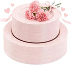 FLOWERCAT 100PCS Pink Plastic Plates - Heavy Duty Pink Party set Disposable serve for 50 guests -10 inch Dinner + 7 inch Dessert/Salad Plates for Easter,Birthday Party,Mother's Day by FLOWERCAT