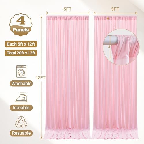 20x12ft Pink Backdrop Curtain Panels for Parties - Wrinkle Free Polyester Photo Curtain Backdrop Wedding Back Drop Fabric Drapes for Party Decorations Background for Photography - Image 5