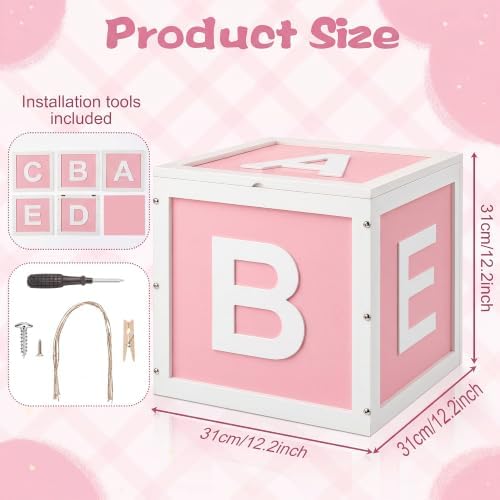 Novabright Wooden Baby Shower Box, ABC Letters Gift Chest Decor, Pink - Image 2