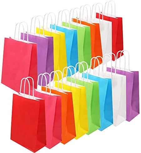 Tomnk 32pcs Party Favor Bags 8 Colors Goodie Rainbow Paper Bags Bulk with Handles for Birthday Party, Candy ,Small Gift and Bridal Shower by TOMNK