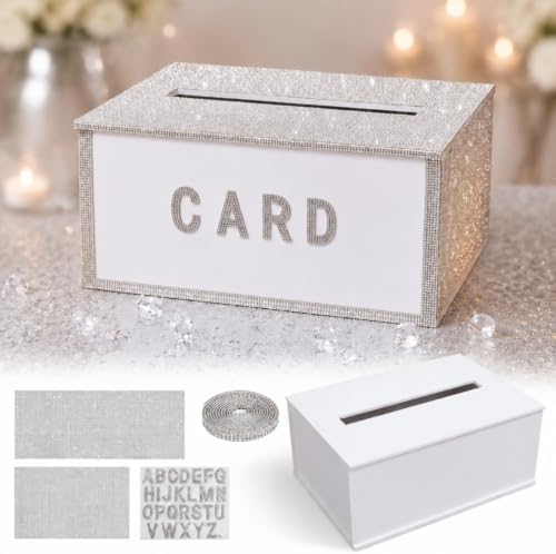 Queekay DIY Rhinestone Wooden Wedding Card Box with Slot Lid Letter Sticker by Queekay