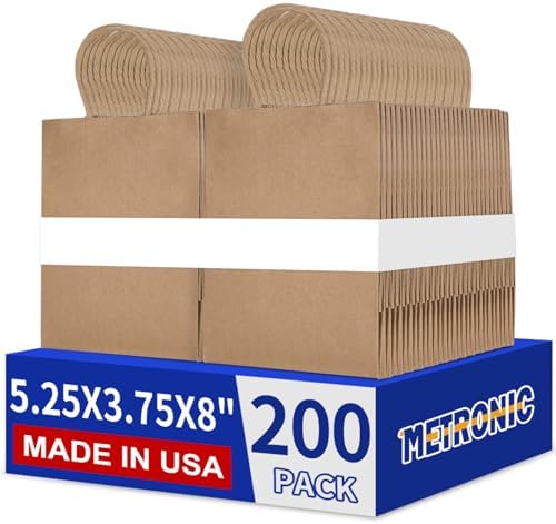 METRONIC Brown Paper Gift Bags 5.25x3.75x8 inch Small Bulk 200 Pack by METRONIC