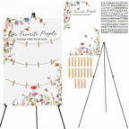 Pinkunn Wildflower Wedding Seating Chart with Easel Display Stand 15.8 x 23.6 Inch Wooden Rustic Seating Chart Board Please Find Your Seat Sign for Baby & Bride Shower Wedding Sign Decor by Pinkunn