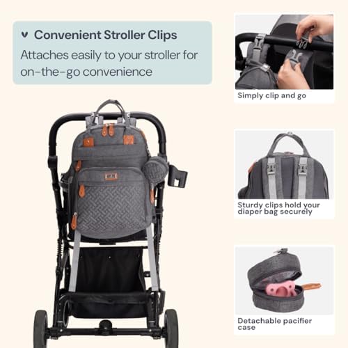 BabbleRoo Extra Large Diaper Bag Backpack, Expandable Baby Bag with Up to 50% More Capacity - Travel Essentials Baby Bag Tote with Changing Pad, Stroller Straps & Pacifier Case - Unisex, Dark Gray - Image 6