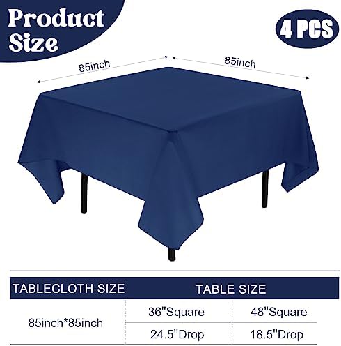 4 Pack Square Table Cloth 85x85 Inch Navy Blue Tablecloth Machine Washable Fabric Polyester Table Cover for Dining, Buffet Parties, Picnic, Events, Weddings and Restaurants（Navy Blue） - Image 2