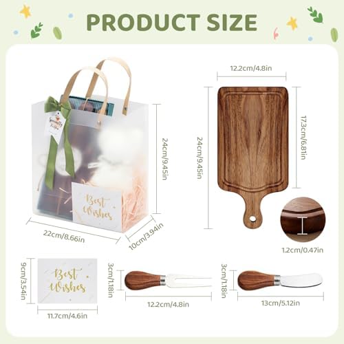 28Pcs Baby Shower Prizes for Game Winners 4 Sets Wooden Cheese Board Fork Butter Spreaders Towel Thank You Card and Gift Bags for Baby Shower Wedding Bridal Shower Favors Housewarming (Acacia, 4) - Image 3