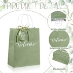 Queekay 36 Pcs Large Welcome Paper Gift Bags with Handle 10.6 x 8.3 x 4 Inches with 36 Tags Wedding Church Party Favor Bridal Gift Bags for Guest Birthday Baby Shower(Classic,Sage Green) - Image 3
