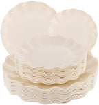 LIYH 24 Pcs Plastic Plates Reusable,Unbreakable Dinner Plates, Scalloped Plastic Plates, Dishwasher Safe,Ivory Plate Sets Perfect for Parties, Birthday, Picnics, BPA Free(12Guests) by LIYHLoveinyourheart