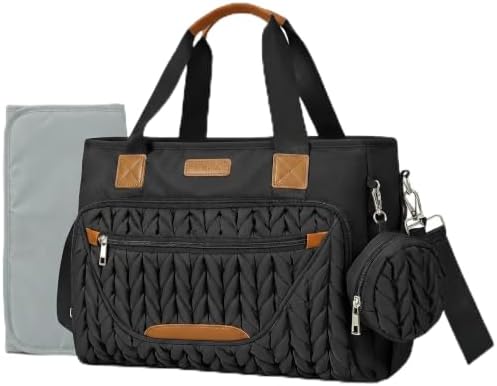 FHELAD Diaper Bag Tote for Women, Baby Diaper Bag Set (Obsidian Black) by FHELAD