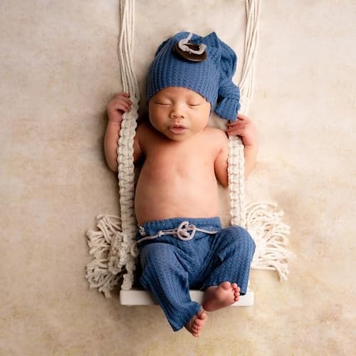DICHA Handmade Macrame Newborn Photography Props with 2 Backdrop Clips-Baby Swing Photo Shoot Accessory–Wooden Newborn Photoshoot Props-NOT Toy-Cream Rope with White Wood 0-1 M - Image 2