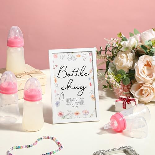 Roowest Bottle Chug Baby Shower Games Favors, Pink, Wideflower - Image 4
