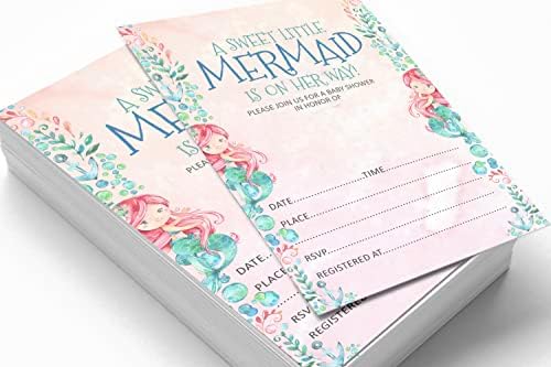 Pack of 30, Girl Baby Shower Party Collection, Baby Shower Invitation Cards, Fill in the Blank Invites WIth Envelopes, Mermaid Theme Party Supplies - Image 3