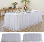 White Tulle Tablecloth for 6 Ft Rectangle Tables 2-Pack, Ideal for Weddings by PartyVillage
