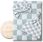 Miaoberry 100% Organic Muslin Swaddle Set| Sage Green Checkered - Image 6