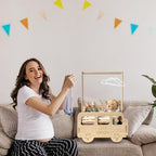 fun-plus Baby Shower Crate Closet, Bus Shape Baby Shower Basket with Handle Baby Storage Crate, Wooden Crate for Pregnancy New Parent (Bamboo made) - Image 6