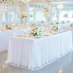 6 Pack White Table Cloth for 6 Foot Rectangle Tables, White Stretch Fitted Tulle Table Covers Skirt, Rectangular Ruffle Tutu Tablecloth Wedding Banquet Baby Shower Cake Tablecloths Decorations - Image 2