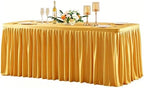 Wish Care Gold Polyester Table Clothes for 4 Foot Rectangle Tables, Wrinkle Free Fitted Table Cover with Pleated Ruffle Table Skirt for Birthday Party Wedding Trade Show Event Display by WishCare