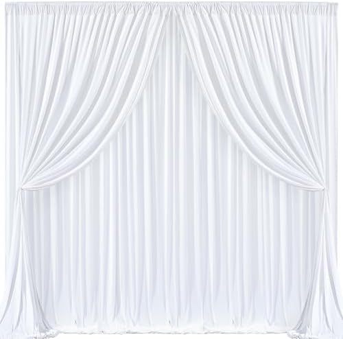 White Backdrop Curtains 4 Panels, 10 Feet Wrinkle-Free Polyester Photography Backdrop Drapes for Wedding Baby Shower Party Background Backdrop Stand- 16 X10FT (White) - Image 2