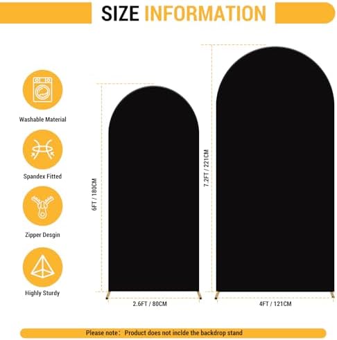 Thick Arch Backdrop Cover 7.2 & 6FT, Black Spandex Chiara Arch Covers Stretchy Backdrop with Zipper Set of 2 Fitted Balloon Stand Cover for Birthday Graduation Party(No Arch Stand) - Image 4