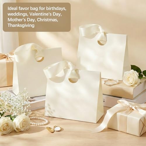 Feifeiya 30 Pcs Small Cream Gift Bags with Ribbon Handles - Image 5