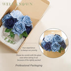 WELL KNOWN Silk Rose Artificial Flowers with Vase Artificial Rose Flower Arrangements in Round Bowl Vase with Faux Water for Home Table Decoration (Bicolor Blue) - Image 5