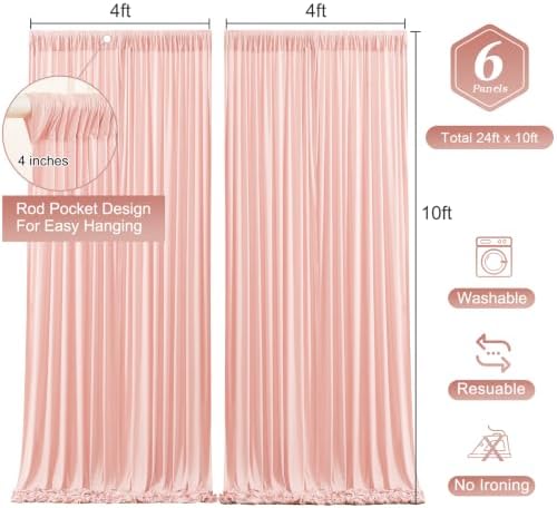 Blush Pink Backdrop Curtains-Wrinkle-Free Polyester Photography Drapes Party Curtain Background for Baby Shower Wedding Decorations- 24 X10FT - Image 5