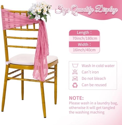 60 PCS Dusty Rose Chair Sashes Cheesecloth ChairSashes Rustic Chair Decorative Bows Designed ChairCover for Wedding Banquet Party Aisle Home Kitchen Decoration (16 x 70 inch) - Image 4