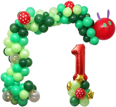 Caterpillar Theme First Birthday Balloon Arch Kit - Kids Hungry Caterpillar Party Balloon Garland Decorations, 150 Pcs Red And Green Balloon Backdrop Arch For Baby Shower by YOUAME