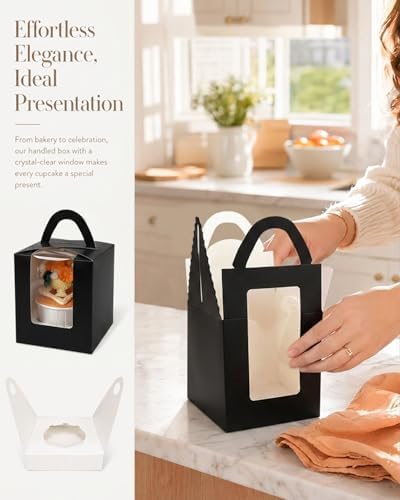 Bakepacker Auto-pop up Cupcake Boxes With Window, Black, 200 Count - Image 5