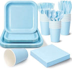 Vyntra 350 Pcs Light Blue Square Paper Plates and Napkins Set, Serves 50 by PartyTablewareSupplies
