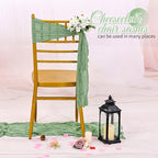 60 PCS Sage Green Chair Sashes Cheesecloth Sashes Rustic Chair Decorative Bows Designed ChairCover for Wedding Banquet Party Aisle Home Kitchen Decoration (16 x 70 inch) - Image 5