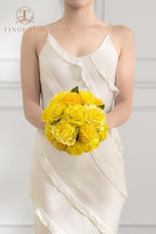 TINGE TIME 23pcs Artificial Wedding Flower Combo, Rose Pompon Mums Yellow - Image 5