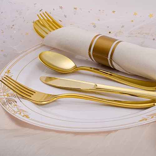100 Pack Pre Rolled Gold Plastic Silverware Set - Image 3