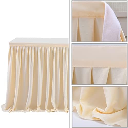 14ft Ivory Table Skirt for Rectangle Tables Polyester Pleated Table Skirt Desk Skirts Ruffle Tablecloth Skirt for Wedding Birthday Party Baby Shower Bridal Shower Banquet Table Decoration - Image 3