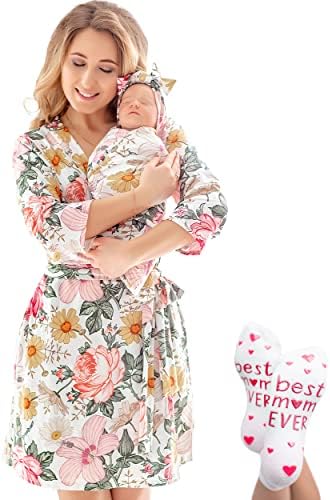 Mommy and Me Robe and Swaddle Set | Maternity Robe Matching Baby Girl, Boy by ECOBABYMadeWithLove