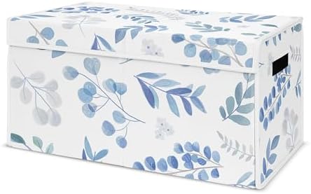 Sweet Jojo Designs Floral Leaf Boy or Girl Small Fabric Toy Bin Storage Box Chest For Baby Nursery or Kids Room - Blue Grey and White Boho Watercolor Botanical Flower Woodland Tropical Garden by SweetJojoDesigns