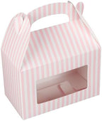 Restaurantware Gable Gift Boxes Pack of 100 Paper Treat Boxes 8.5 x 4.75 x 5.5 Inches With Window, Disposable Design Pink and White Containers for Weddings or Birthdays by Restaurantware
