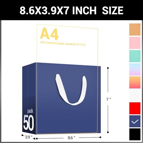 EUSOAR Royal Blue Gift Bags, 50 Pack 8.6x3.9x7 inches Small Kraft Paper Bags with Handles, Heavy Duty Bags for Wedding, Grocery, Boutique, Retail, Business, Party Favors, Baby Showers, Birthdays - Image 2