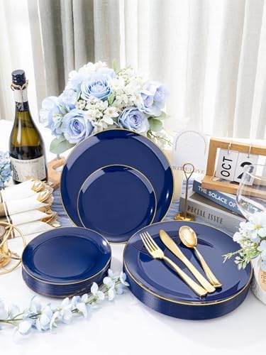 WDF 300PCS Navy Blue Plates Disposable - Blue Plastic Plates 50guest Heavy Duty Plastic Dinnerware Sets for Party/Wedding/Birthday - Image 6