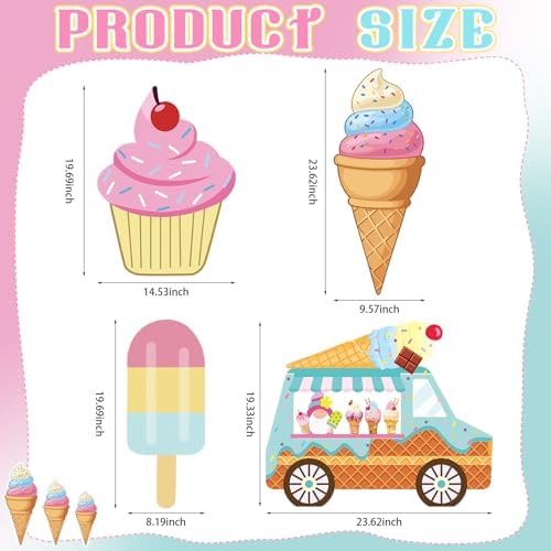 4 Pcs Large Ice Cream Bar Decoration Cardboard Cutout 26.62 Inch Ice Cream Birthday Decoration Summer Sweet Shop Signs for Baby Shower Party Booth Props Cupcake Icepop Yard Signs Backdrops - Image 3