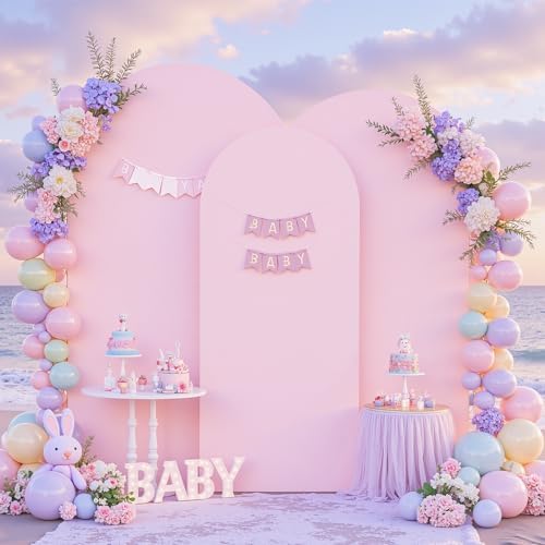 Set of 3 Arch Backdrop Covers(6ft, 5ft, 4ft) - Premium Stretchy Spandex Backdrop Arch Stand Cover for Baby Shower,Wedding,Party Decor Chiara Cover with Double-Sided Design(Pink, Hot Pink) - Image 4