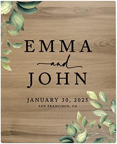 Andaz Press Large Wooden Welcome Sign for Wedding, Rustic Welcome Sign 16" x 20" Custom Names Greenery Leaves Wedding Signage English Oak MDF Wood Finish Wedding Reception Indoor Outdoor Signs by AndazPress