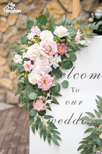 Wedding Welcome Signs Floral(Pack of 2)，Wedding Arch Flowers for Wedding Decorations and Reception Backdrop Decoration (New Pink) - Image 3