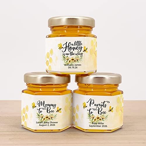 Honey Baby Shower Favors, Classic Honey Bee Themed Baby Shower, Honey Baby Shower Favors, Honey Favors, Mini Honey Jar Favors, Watercolor Bee Baby Favors (Set of 12) - Image 2